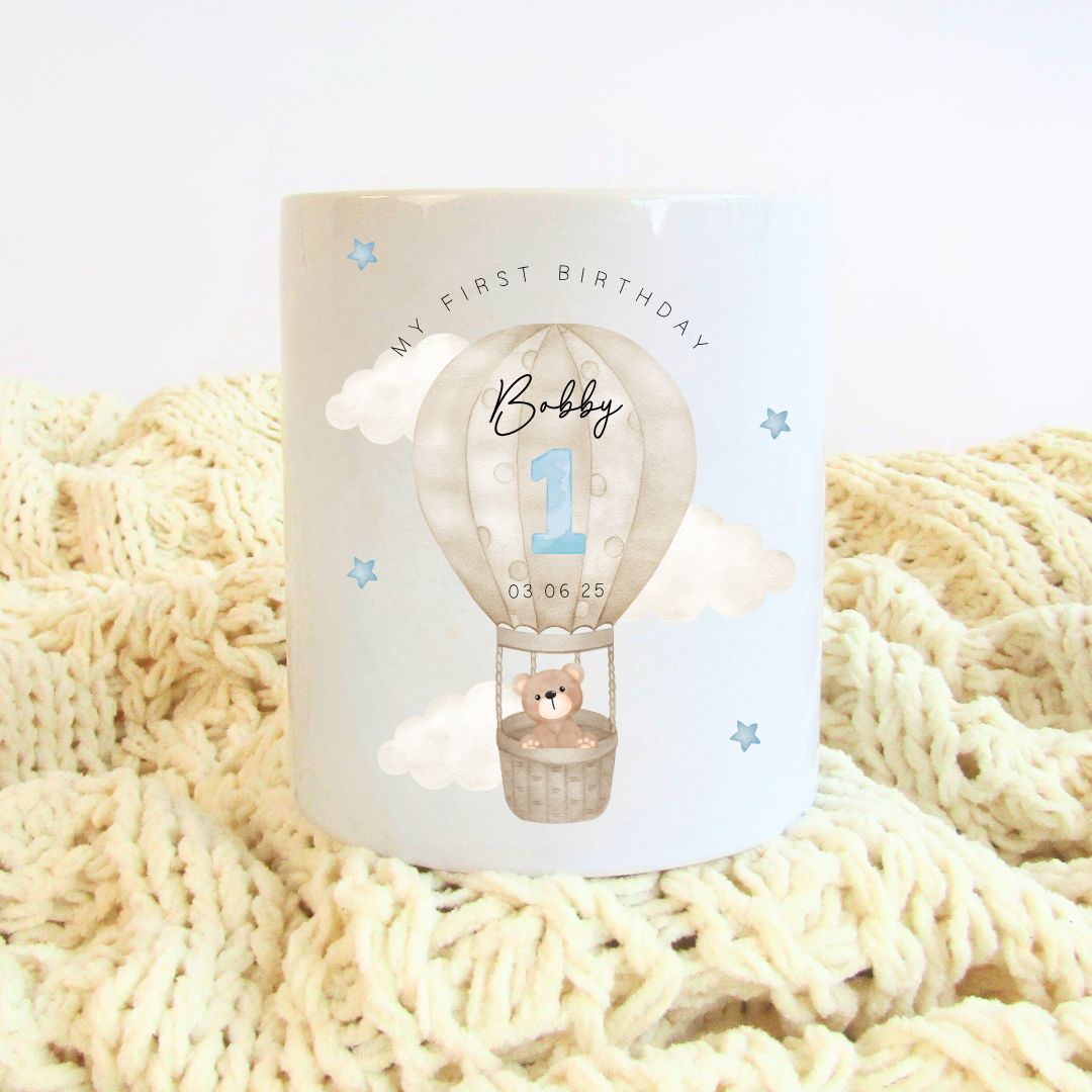 Birthday Money Box - Hot Air Balloon Blue