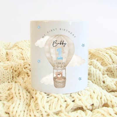 Birthday Money Box - Hot Air Balloon Blue