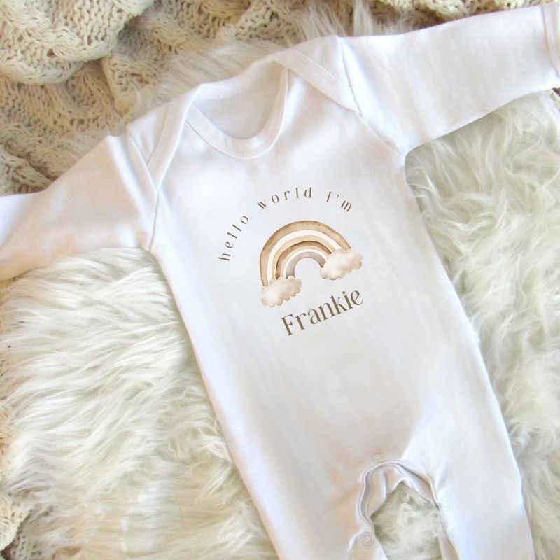 Hello World Sleepsuit - Neutral Rainbow