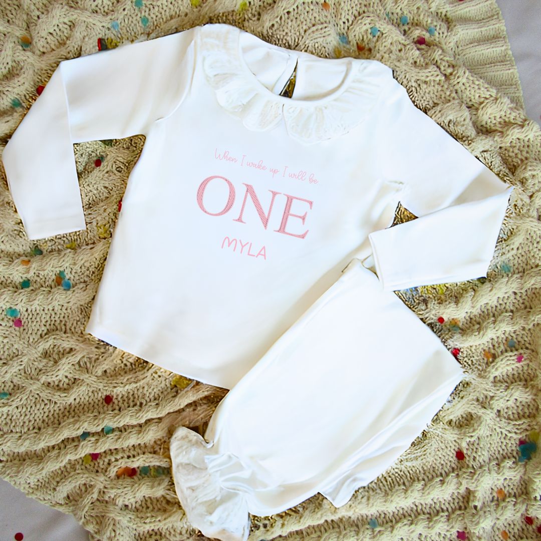 Frilly Personalised Birthday Pyjamas -  Emroidered Print