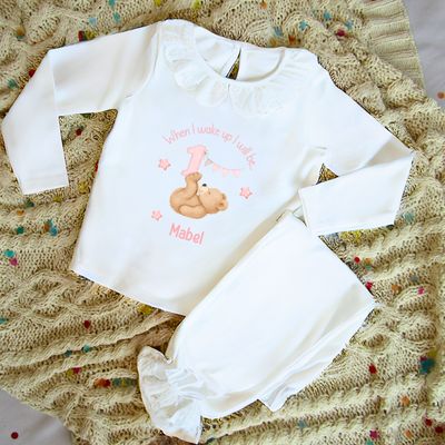 Frilly Personalised Birthday Pyjamas - Pink Bear