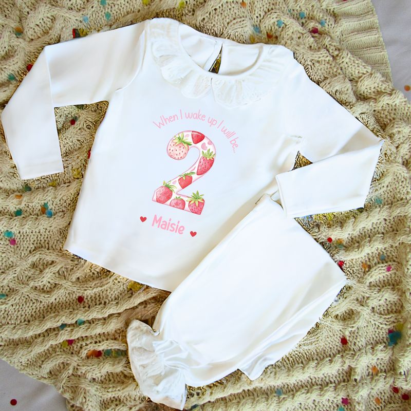 Frilly Personalised Birthday Pyjamas - Strawberry Design