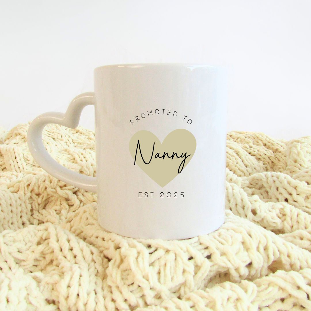 Promoted to Nanny Mug - Beige Heart