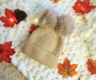 Knitted Hat with Fluffy Pom Pom