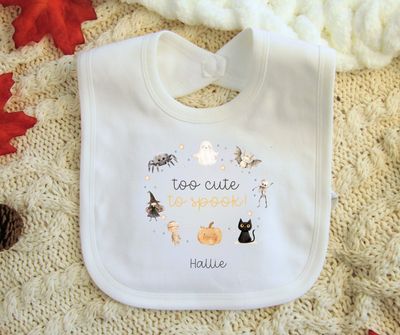 Personalised Bib - 'Too Cute to Spook' Personalised Bib - 'Too Cute to Spook'