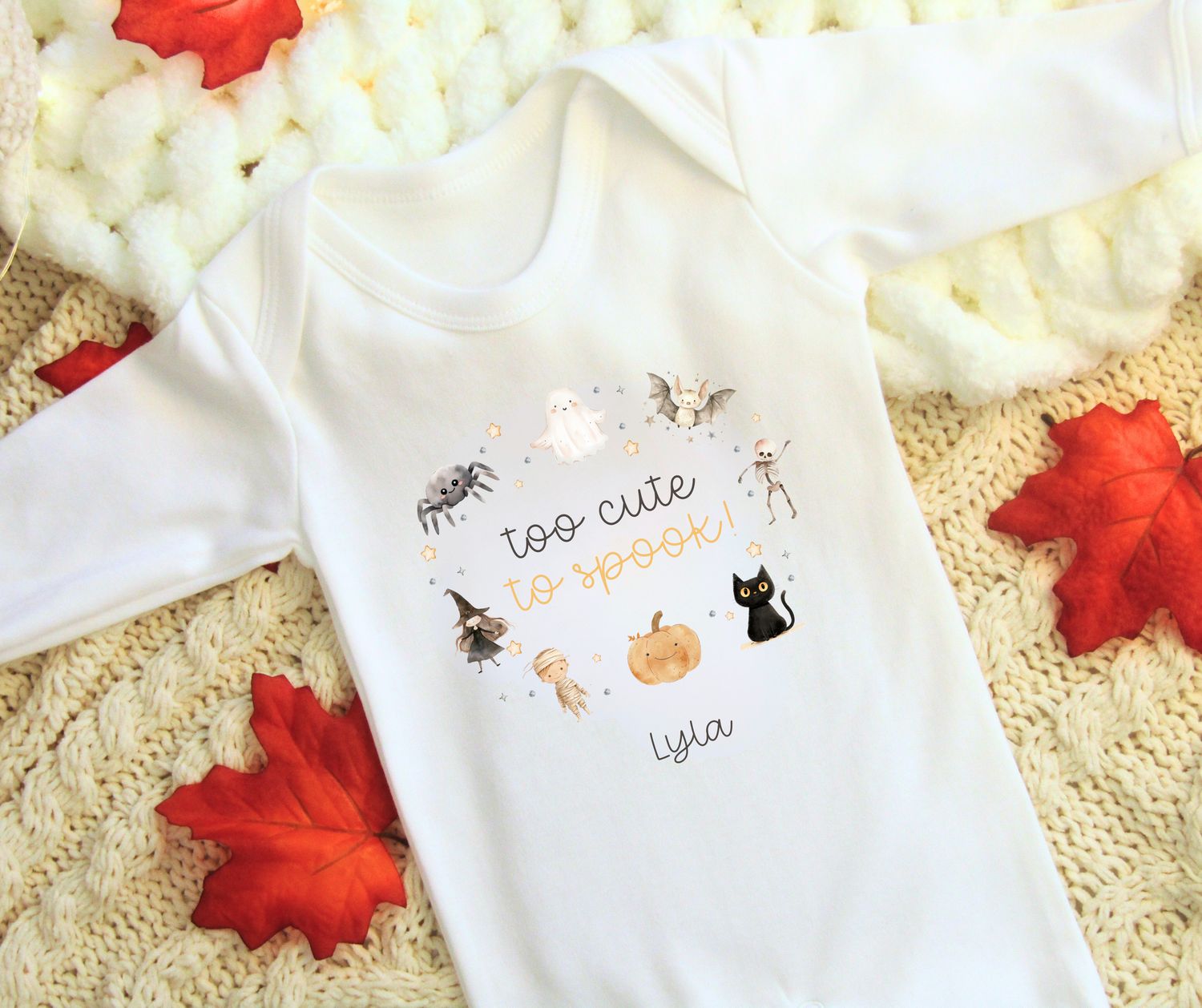 Personalised Sleepsuit - "Too Cute to Spook"