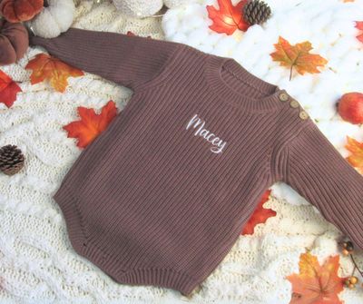 Personalised Knitted Romper - Brown