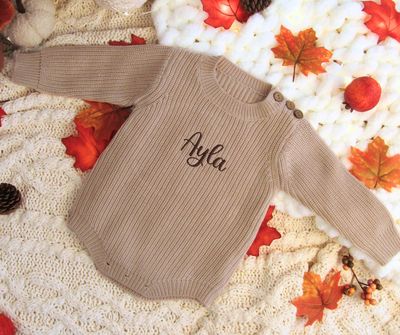 Personalised Knitted Romper - Beige