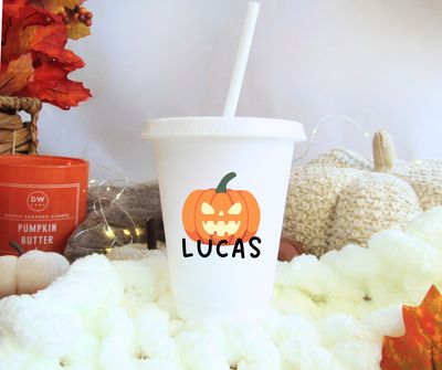 Personalised Cold Cup Small - Pumpkin Personalised Cold Cup Small - Pumpkin