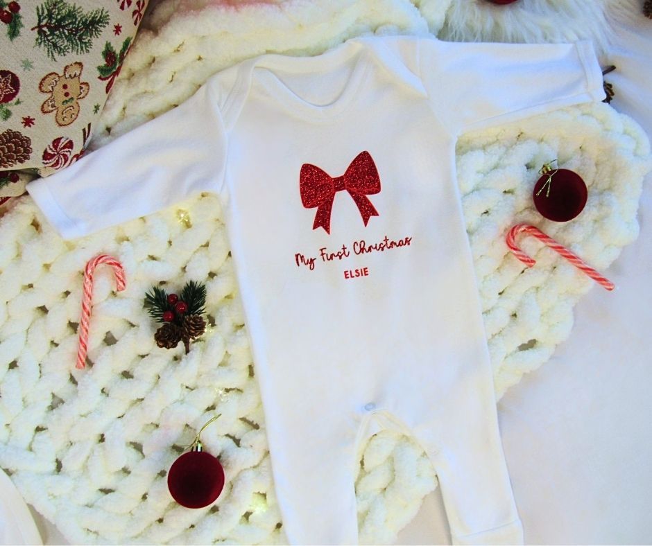 Baby Sleepsuit - Glitter Bow Design