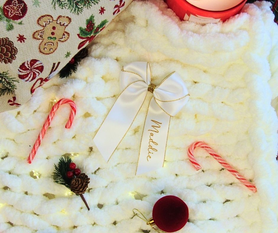 Hair Bow - White & Gold Glitter