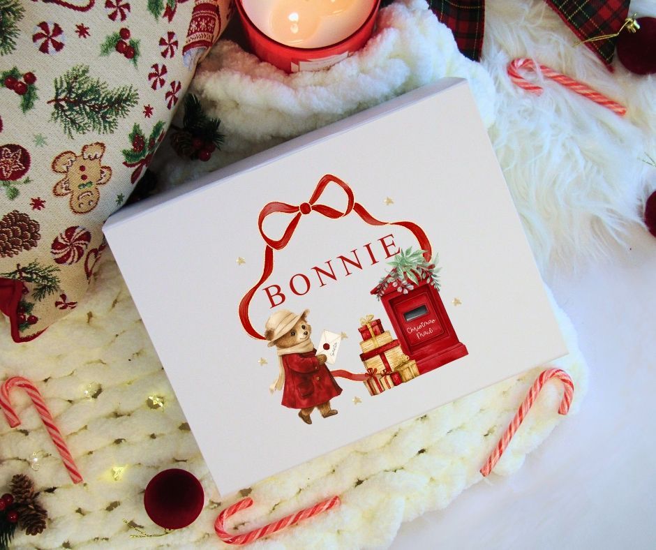 Personalised Bow Bear Christmas Gift Box