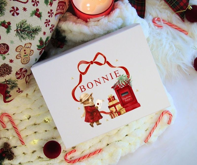 Personalised Bow Bear Christmas Gift Box