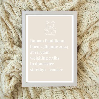 Birth Frame - Simplistic Beige Bear