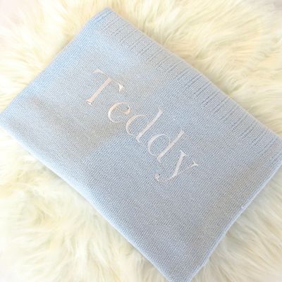 Personalised Embroidered Cellular Blanket - Blue