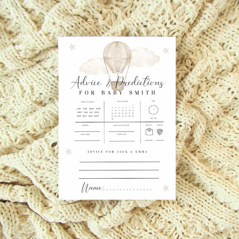 Baby Shower Games Pack - Hot Air Balloon Theme