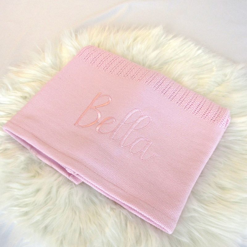Personalised Embroidered Cellular Blanket - Pink