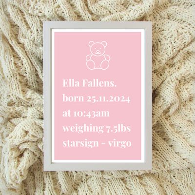 Birth Frame - Pink Bear