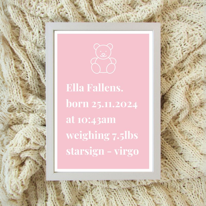 Birth Frame - Pink Bear