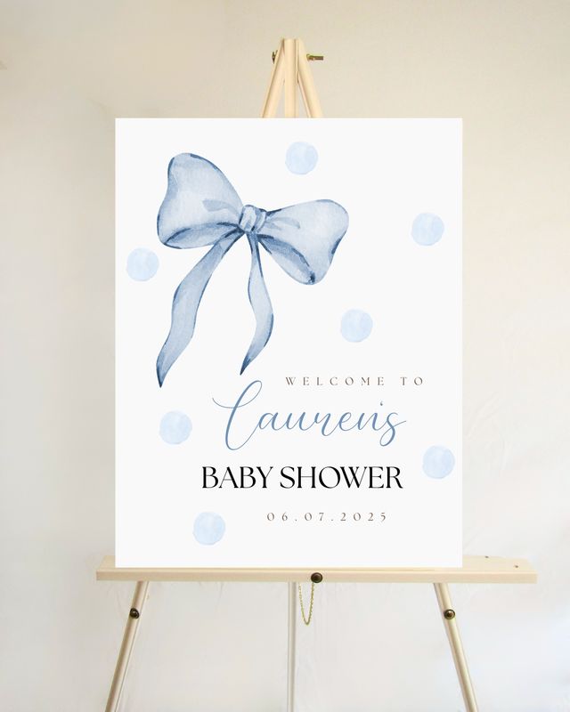 Baby Shower Welcome Board - Blue Bow Theme