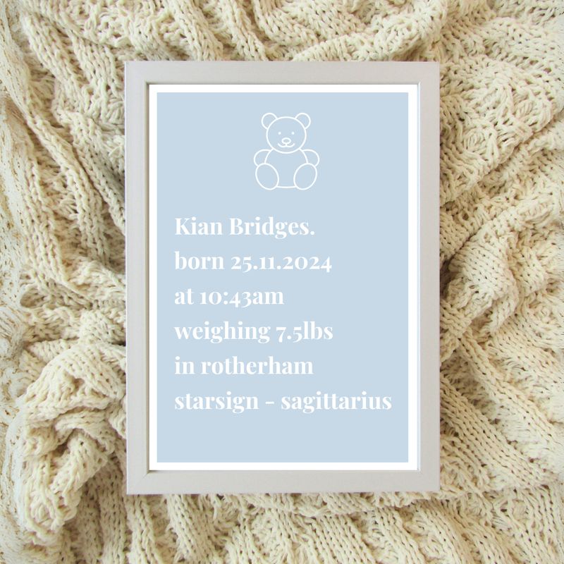 Birth Frame - Simplistic Blue Bear