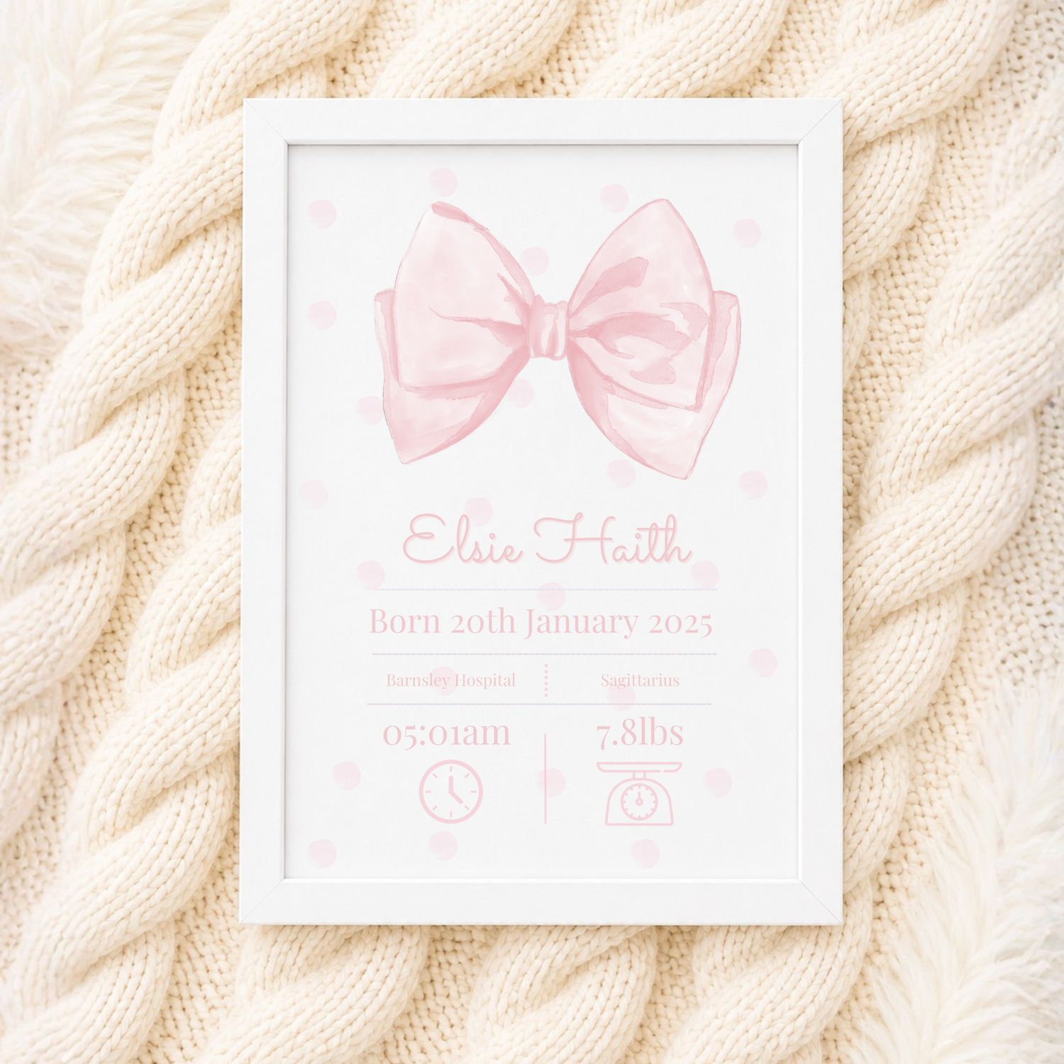 Birth Frame - Pink Bow Birth Frame - Pink Bow