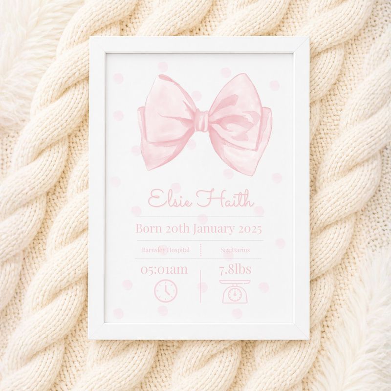 Birth Frame - Pink Bow