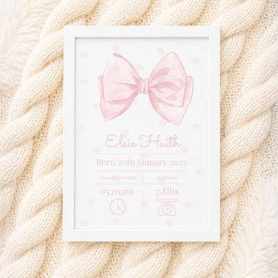Birth Frame - Pink Bow Birth Frame - Pink Bow