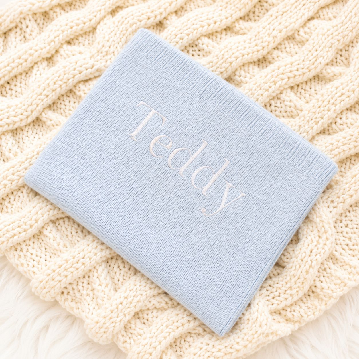 Personalised Embroidered Cellular Blanket - Blue Personalised Embroidered Cellular Blanket - Blue
