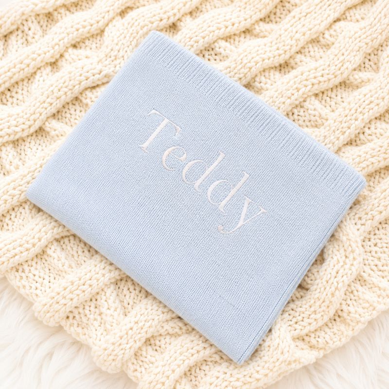 Personalised Embroidered Cellular Blanket - Blue