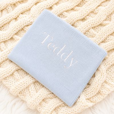 Personalised Embroidered Cellular Blanket - Blue Personalised Embroidered Cellular Blanket - Blue