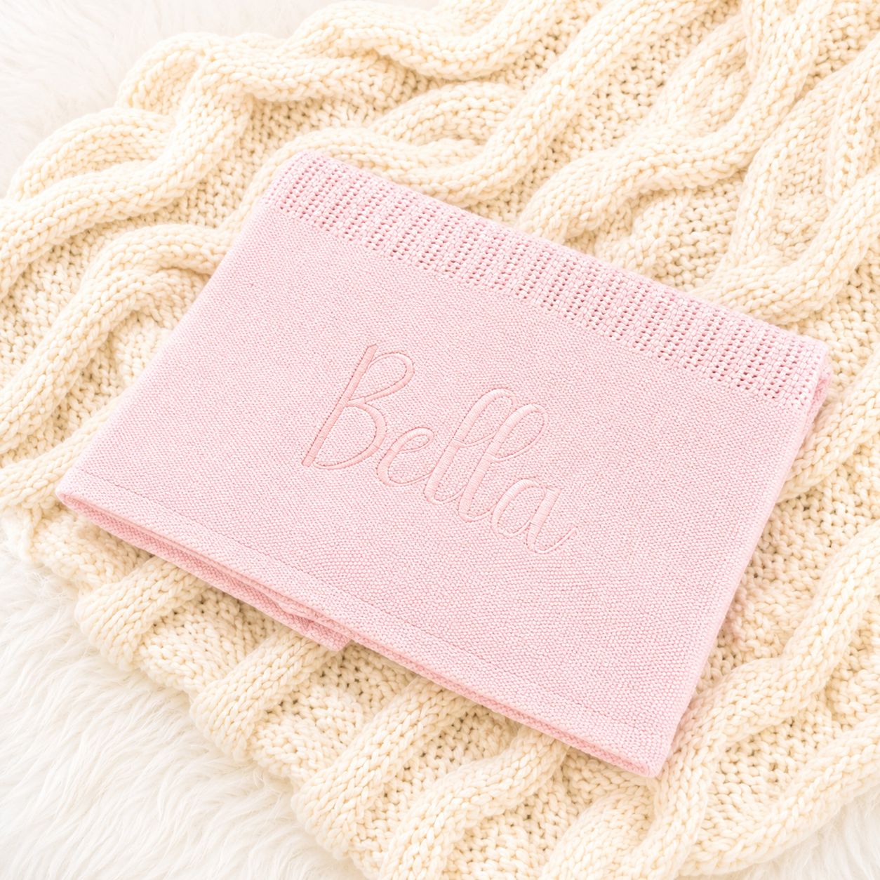 Personalised Embroidered Cellular Blanket - Pink Personalised Embroidered Cellular Blanket - Pink