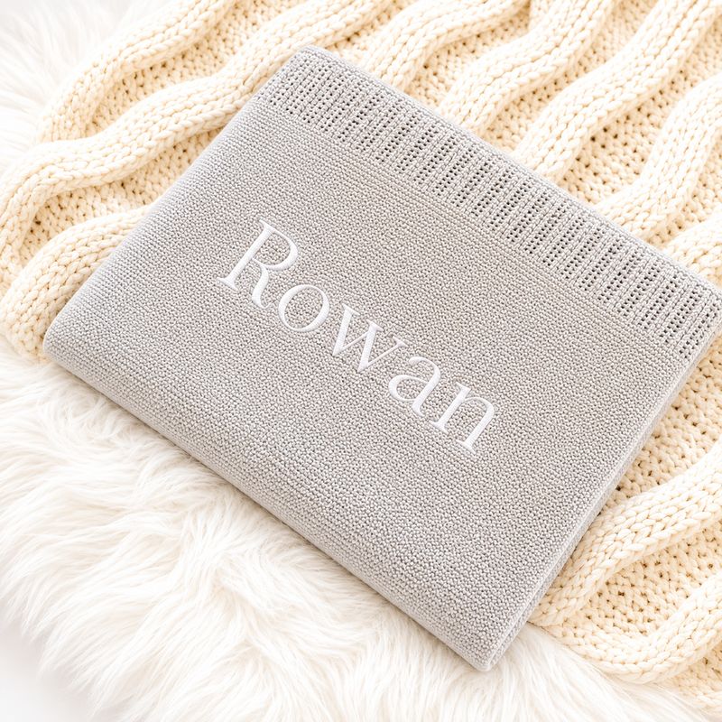 Personalised Embroidered Cellular Blanket - Grey