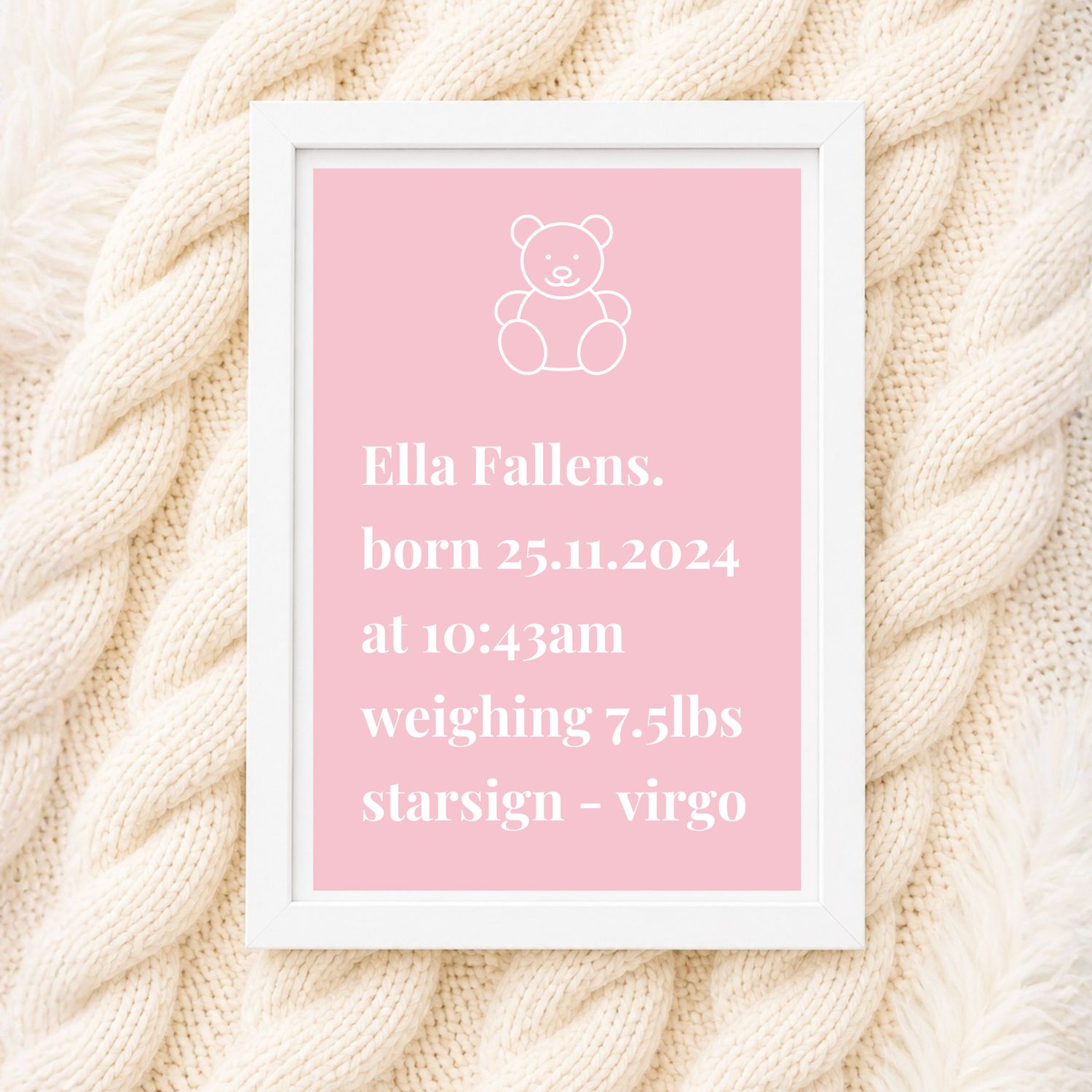 Birth Frame - Pink Bear Birth Frame - Pink Bear