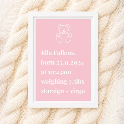 Birth Frame - Pink Bear Birth Frame - Pink Bear