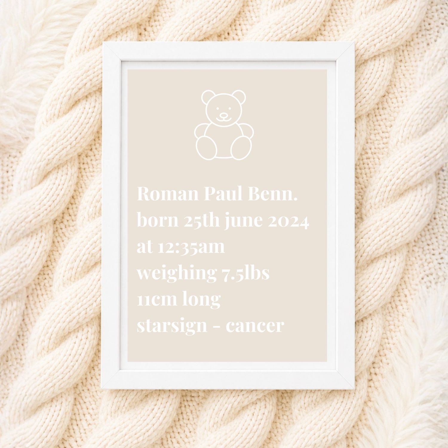 Birth Frame - Simplistic Beige Bear Birth Frame - Simplistic Beige Bear