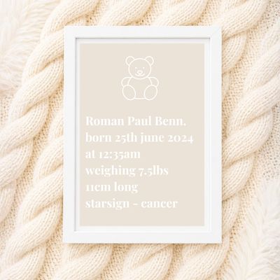Birth Frame - Simplistic Beige Bear