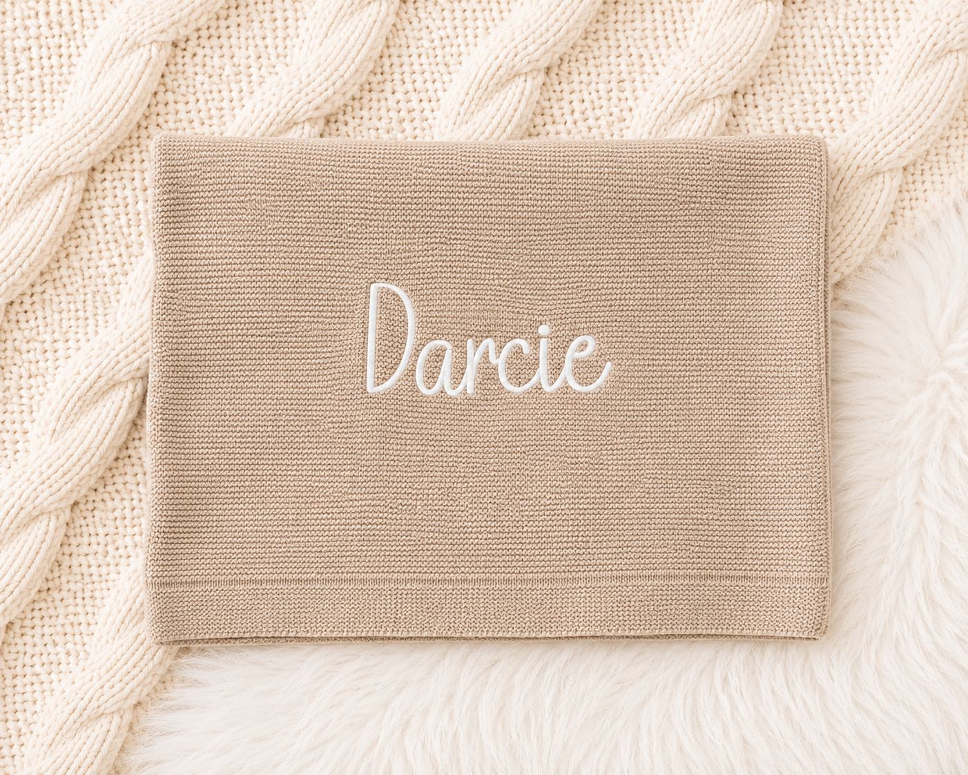 Personalised Embroidered Knitted Blanket - Brown Personalised Embroidered Knitted Blanket - Brown