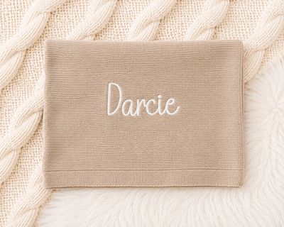 Personalised Embroidered Knitted Blanket - Brown Personalised Embroidered Knitted Blanket - Brown