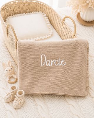 Personalised Embroidered Knitted Blanket - Brown Personalised Embroidered Knitted Blanket - Brown