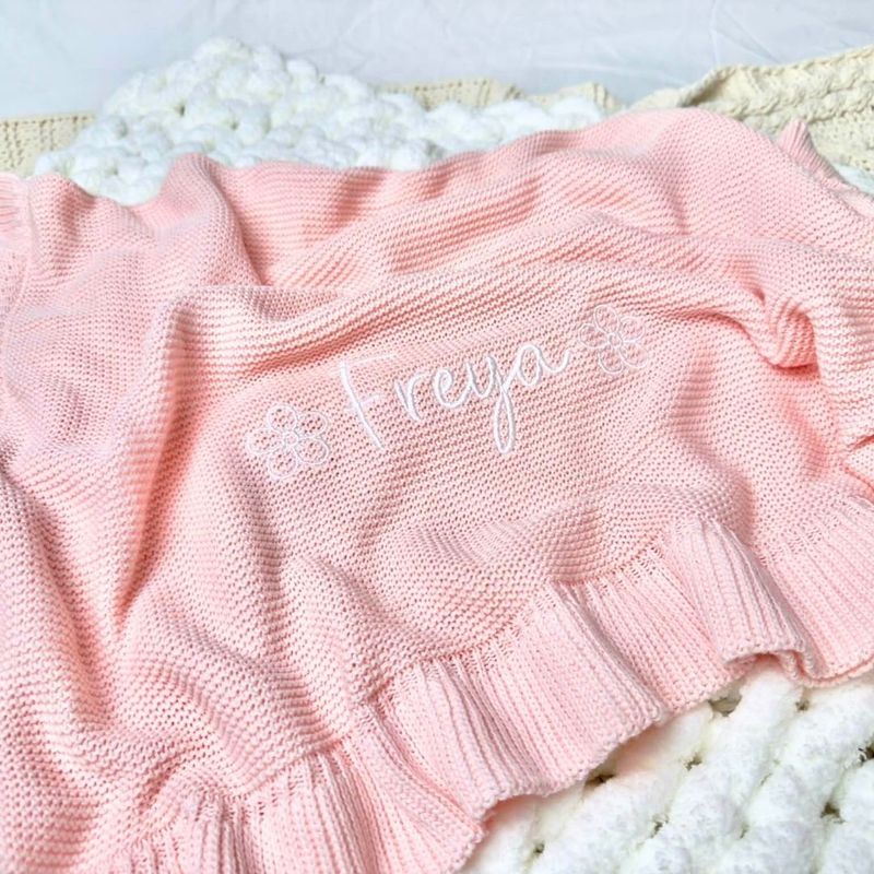 Personalised Flower Frilly Pink Blanket
