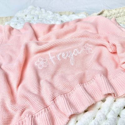 Personalised Flower Frilly Pink Blanket