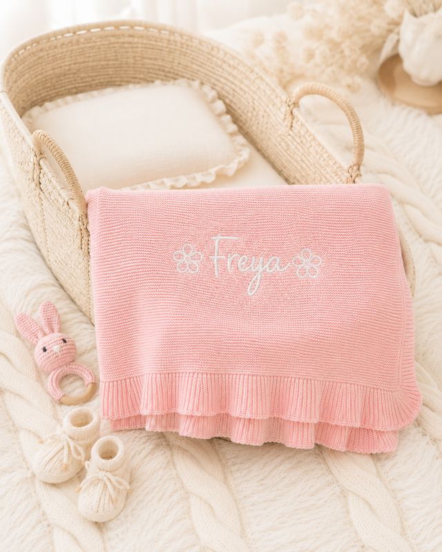 Personalised Flower Frilly Pink Blanket
