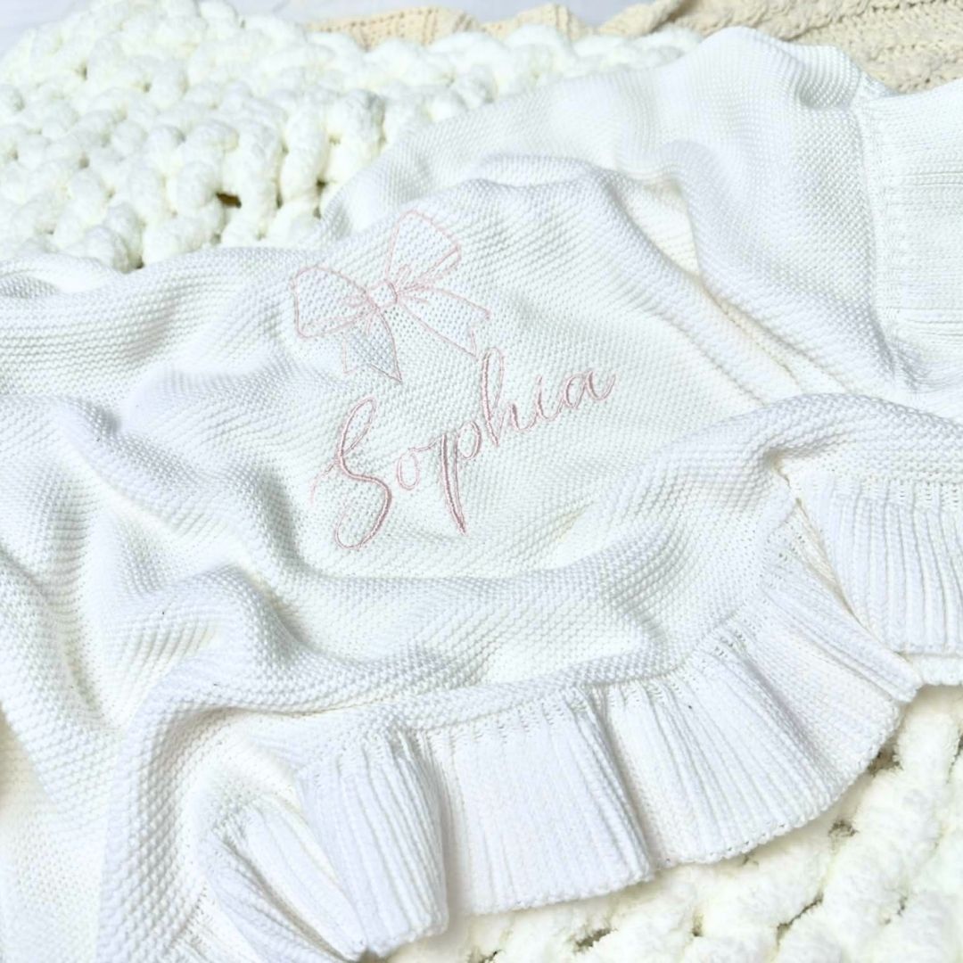 Personalised Frilly Knit Bow Blanket