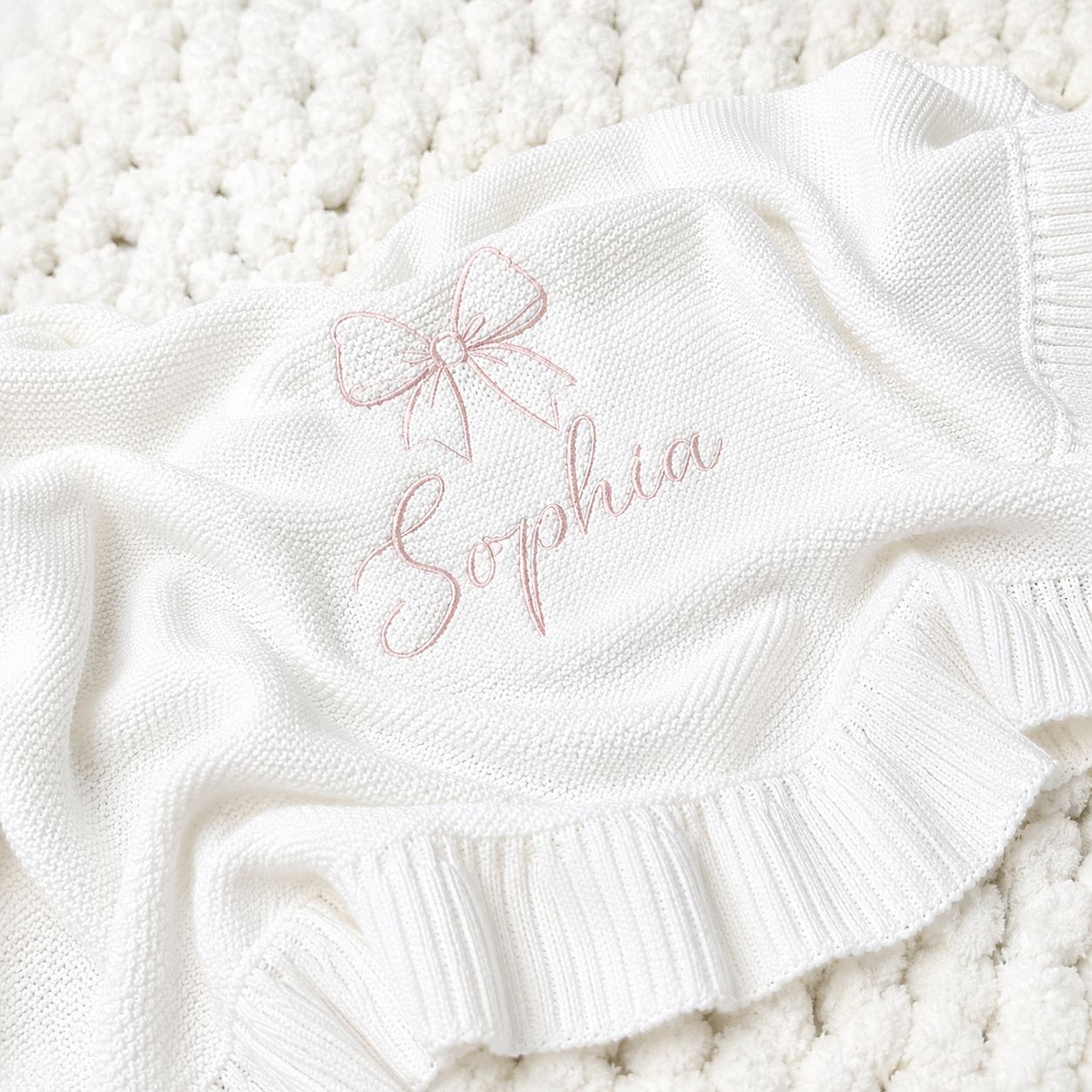 Personalised Frilly Knit Bow Blanket