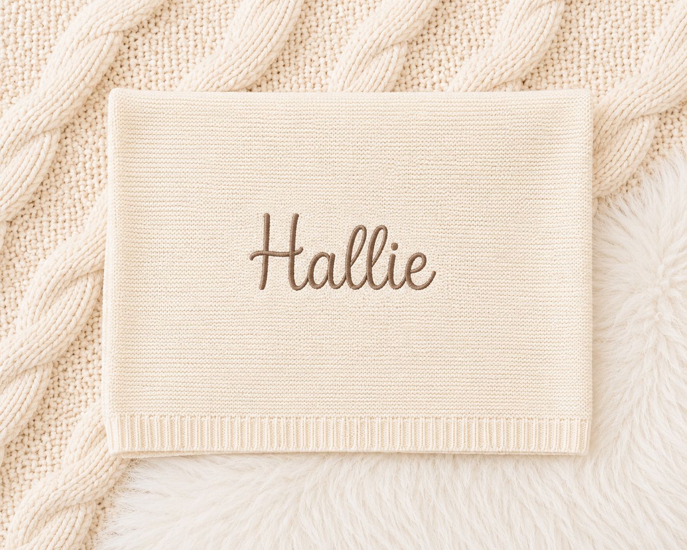 Personalised Embroidered Knitted Blanket - Cream Personalised Embroidered Knitted Blanket - Cream