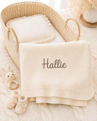 Personalised Embroidered Knitted Blanket - Cream Personalised Embroidered Knitted Blanket - Cream