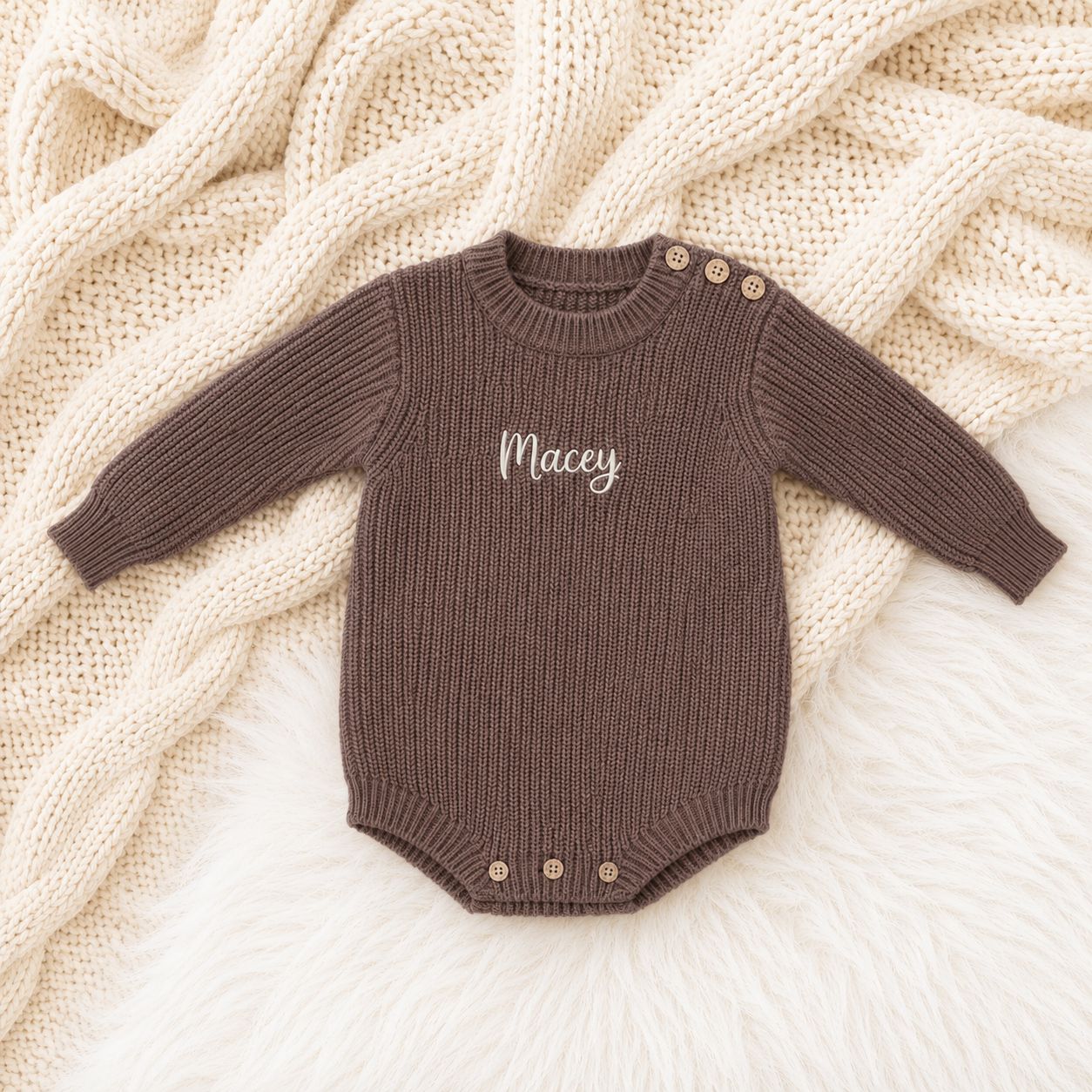 Personalised Baby Knit Romper - Beige