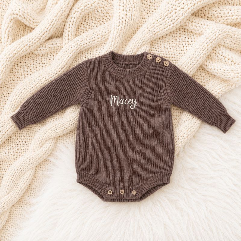Personalised Baby Knit Romper - Beige