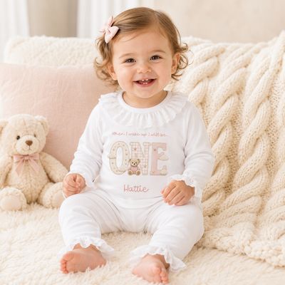 Frilly Birthday Pyjama - Pink Bear
